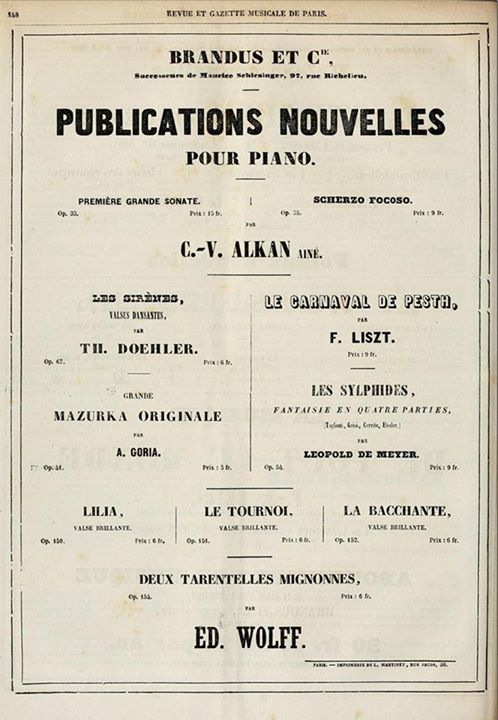 Publication announcement for Alkan's Grande Sonate