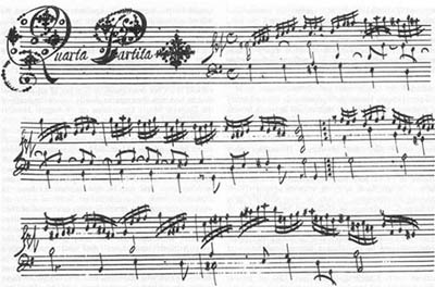 A page in Froberger's own hand, from the autograph of his fourth keyboard partita