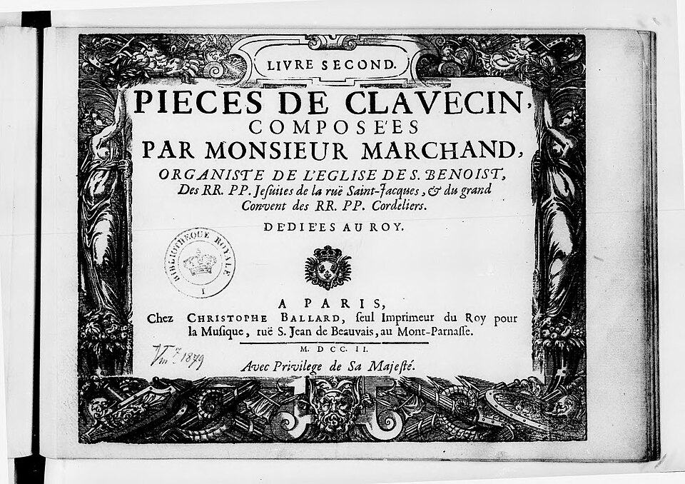Title page of Marchand's Pièces de clavecin, Livre Second